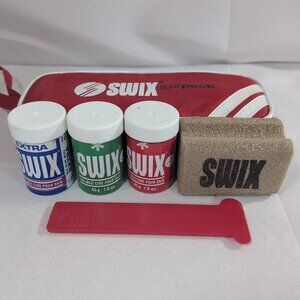 VTG Swix Ski Wax EXTRA Blue Red Green 3 Sticks Scrapper Block Case FULL COMPLETE